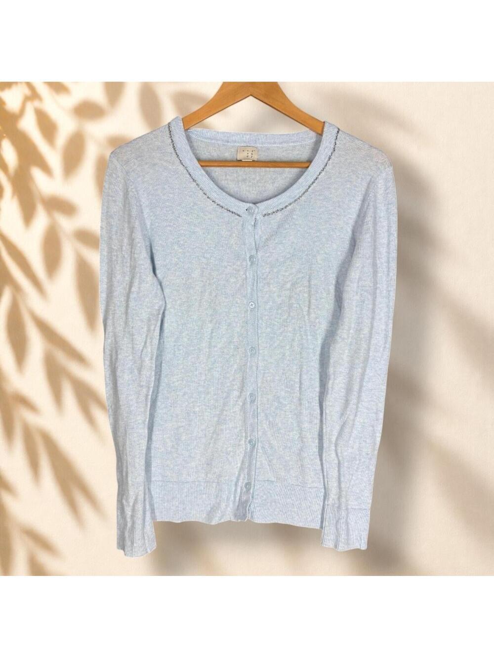 A New Day Cardigan Women S Small Blue Button Up Long Sleeve Cotton Knit Casual